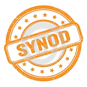 SYNOD text on orange grungy vintage round stamp