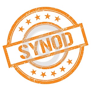 SYNOD text written on orange vintage stamp