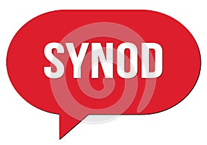 SYNOD text written in a red speech bubble