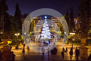 Syntagma square with christmas tree at night