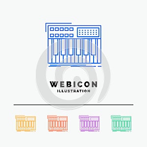 synth, keyboard, midi, synthesiser, synthesizer 5 Color Line Web Icon Template isolated on white. Vector illustration