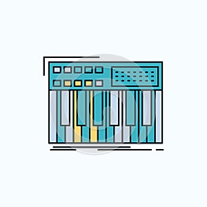 synth, keyboard, midi, synthesiser, synthesizer Flat Icon. green and Yellow sign and symbols for website and Mobile appliation.