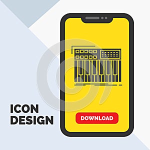 synth, keyboard, midi, synthesiser, synthesizer Glyph Icon in Mobile for Download Page. Yellow Background