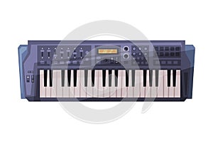 Synthesizer, Electronic Piano Musical Instrument Flat Style Vector Illustration on White Background