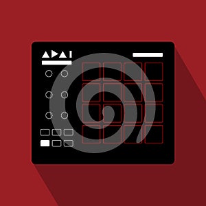 Synthesizer flat square icon with long shadows.