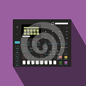 Synthesizer flat square icon with long shadows.