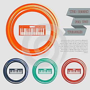 Synthesizer icon on the red, blue, green, orange buttons for your website and design with space text.