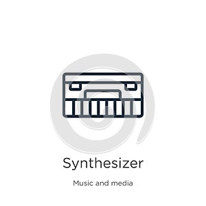 Synthesizer icon. Thin linear synthesizer outline icon isolated on white background from music collection. Line vector sign,