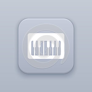 Synthesizer, piano, gray vector button with white icon on gray background