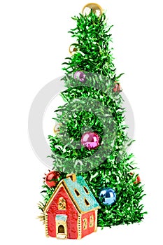 Synthetic Christmas tree with colored balls on branches