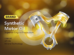 Synthetic motor oil ad banner realistic vector