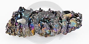 Synthetic silicon carbide with iridescent crystals of rough surface on white background