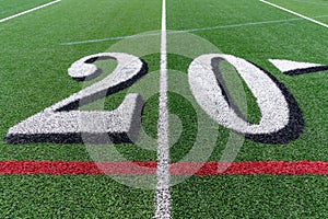 Synthetic turf football 20 yard line in white