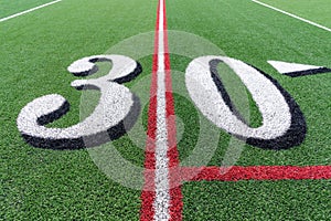 Synthetic turf slanted football 30 yard line in white