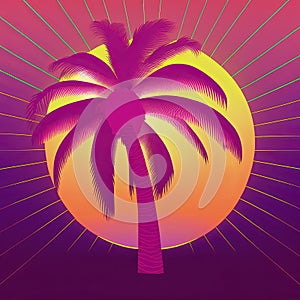 Synthpop palm tree illustration. Playlist cover or music album cover photo