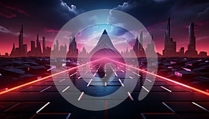 synthwave landscape neon wallpaper generative AI