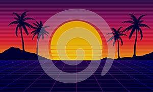 Synthwave Landscape Vector Abstract Graphic