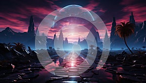 synthwave landscape wallpaper generative AI