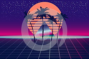 Synthwave retro banner vaporwave aesthetic background