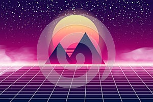 Synthwave retro banner vaporwave aesthetic background design