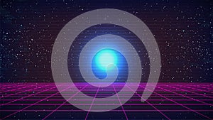 Synthwave Retro Future Background. Pink Perspective Grid