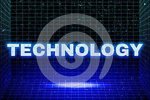Synthwave style neon technology text typography