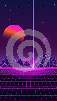 Synthwave wireframe net illustration. Abstract digital background.