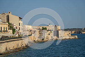 Syracuse, Sicily. Beautiful view of the Ionian Sea coastline in Ortigia, Italy