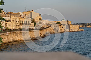 Syracuse, Sicily. Beautiful view of the Ionian Sea coastline in Ortigia, Italy