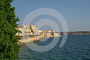 Syracuse, Sicily. Beautiful view of the Ionian Sea coastline in Ortigia, Italy