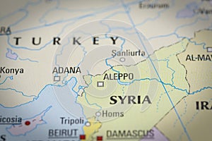 Syria-Aleppo in close up on the map.