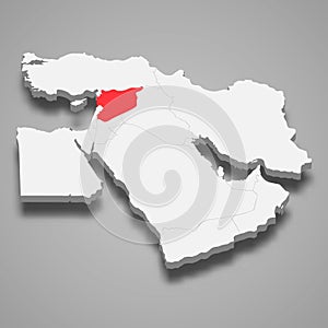 Syria country location within Middle East 3d map