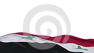 Syria fabric flag waving on the wind loop. Syrian embroidery stiched cloth banner swaying on the breeze. Half-filled white