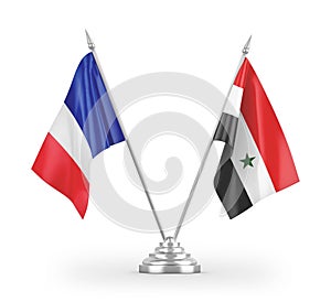 Syria and France table flags isolated on white 3D rendering