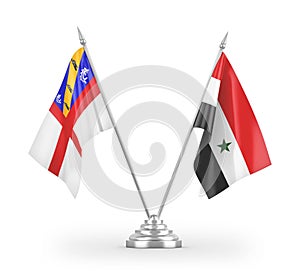 Syria and Herm table flags isolated on white 3D rendering