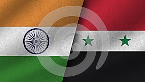 Syria and India Realistic Two Flags Together