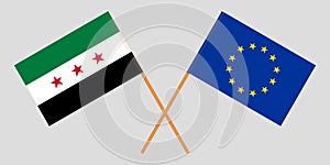 Syria opposition and EU. The Syrian National Coalition and European Union flags. Official colors. Correct proportion. Vector