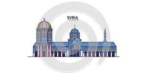 Syria tourism landmarks, vector city travel illustration photo