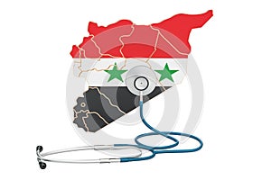 Syrian map with stethoscope, national health care concept, 3D re