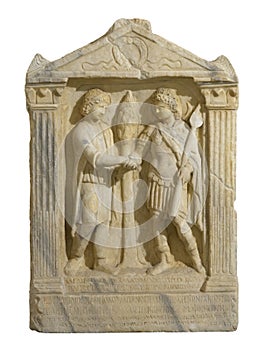 Syrian stele, found in Rome, with an inscription at the bottom in both the Greek and Palmyrene scripts photo