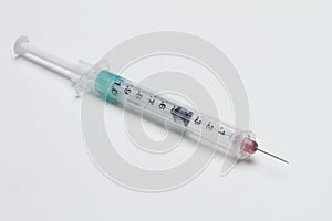 Syringe against white background, horizontal