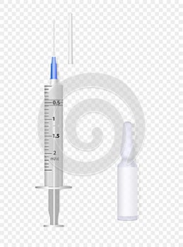 Syringe and ampoule with injection vaccine, coronovirus medicine or botox. Mock up for your design.