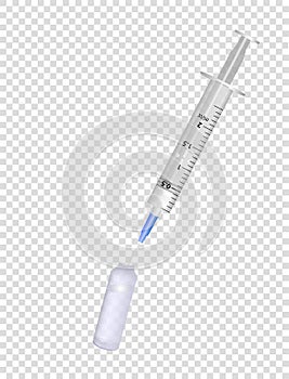 Syringe and ampoule with injection vaccine, coronovirus medicine or botox. Mock up for your design.