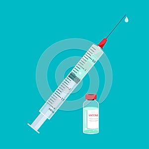 A syringe and a ampoule with the vaccine.