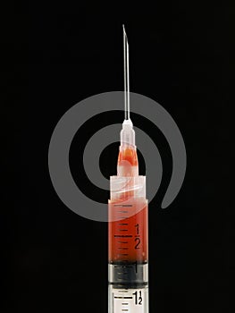 Syringe with blood