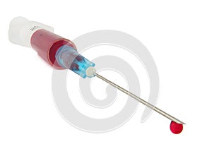 Syringe with blood