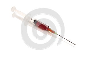 Syringe with blood