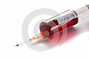 Syringe with blood