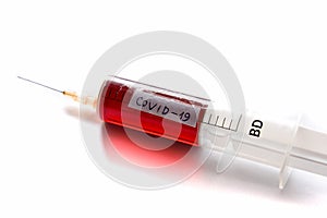 Syringe with blood