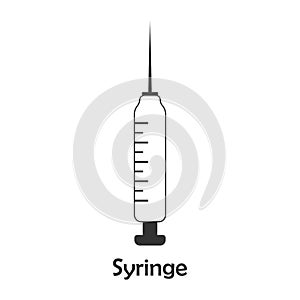 Syringe in cartoon style, medical card for kid, preschool activity for children, vector illustration